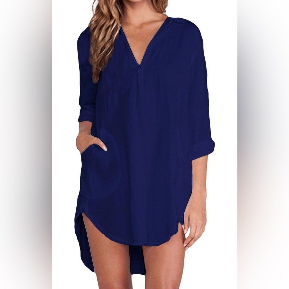 Zanzea Semi-Sheer, Oversized V-Neck Blouse with Pockets